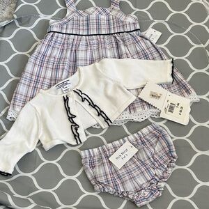 Ralph Lauren Plaid Dress Set with White Cardigan and Diaper Cover